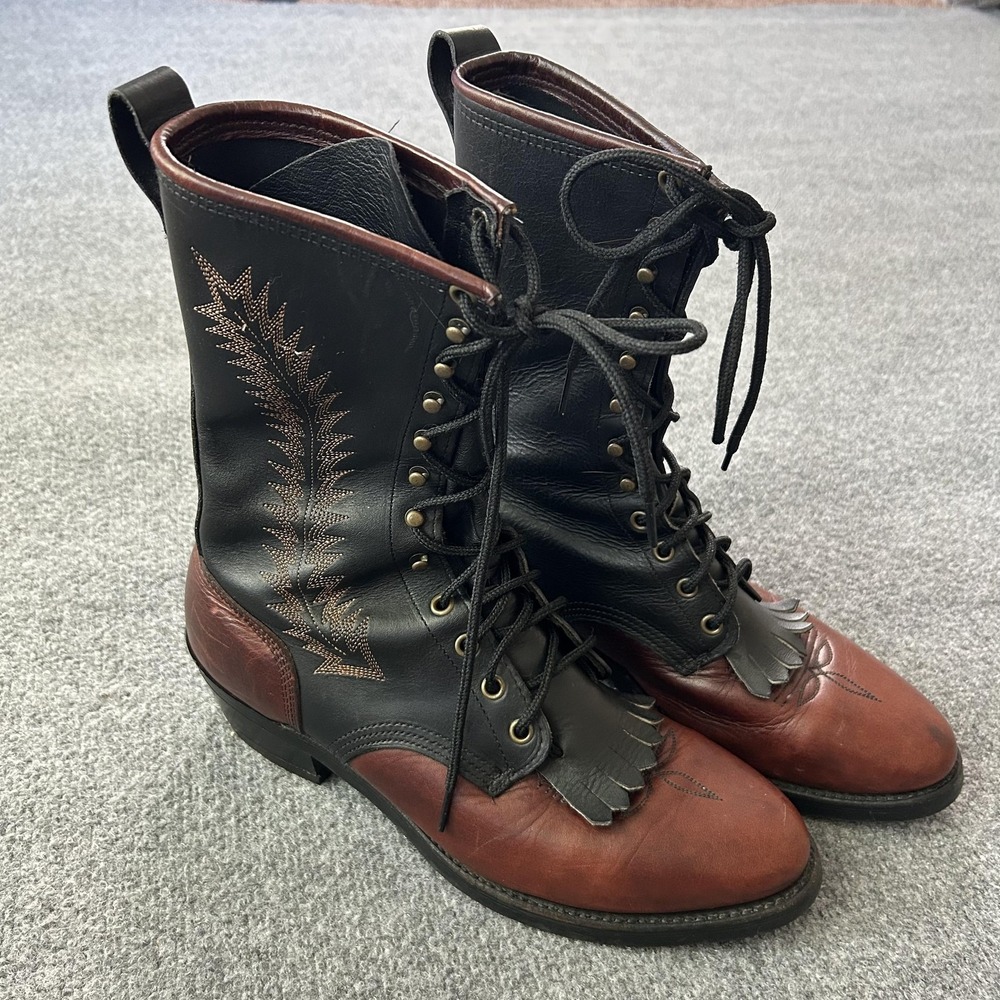 Vintage Lace Up Leather Boots Red Black‎ Kiltie Western Packer Style Mens 8?